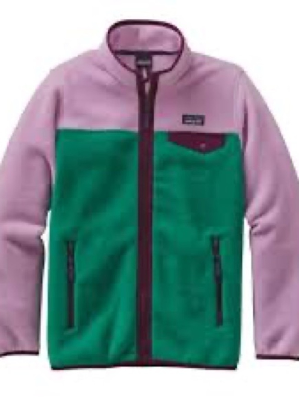 Patagonia Kids Two-Tone Green and Pink Fleece Jacket